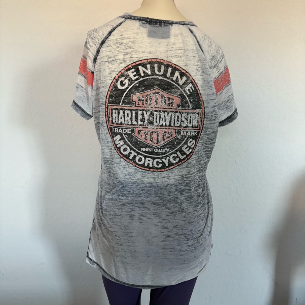 Vintage Harley Davidson Womens Top Sz Large Distressed Moto Grunge Bling